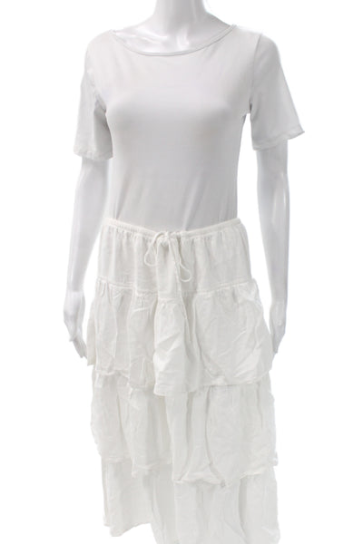 Wilfred Womens Maxi Skirt Set White Drawstring Organic Linen Boho Long Size M
