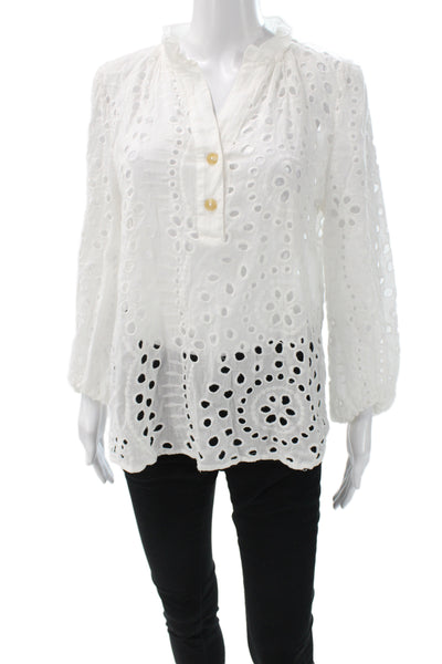 Liv Los Angeles Women Tunic Blouse Long Sleeve Henley Button White Boho Size S