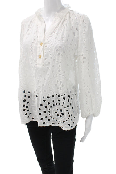 Liv Los Angeles Women Tunic Blouse Long Sleeve Henley Button White Boho Size S