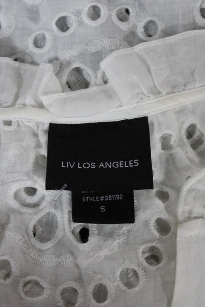 Liv Los Angeles Women Tunic Blouse Long Sleeve Henley Button White Boho Size S
