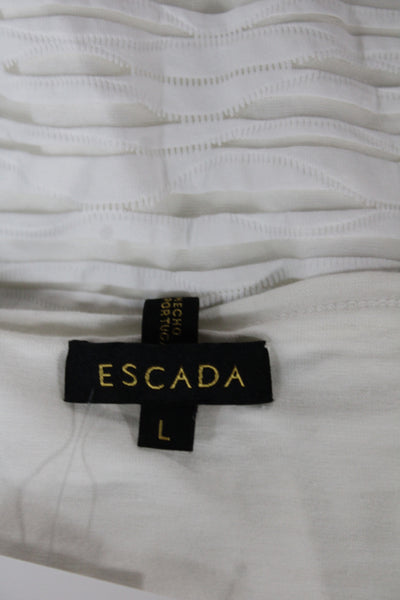 Escada Women Tunic Blouse White Striped Boat Neck 3/4 Sleeve Pullover Size L
