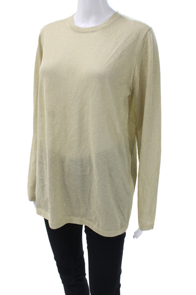 M Missoni Womens Basic Metallic Gold Crew Neck Long Sleeve Blouse Size 46