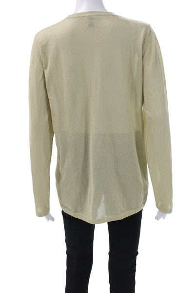 M Missoni Womens Basic Metallic Gold Crew Neck Long Sleeve Blouse Size 46