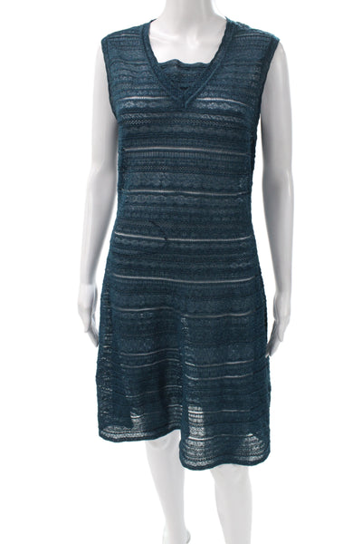 M Missoni Womens Green Striped V Neck Sleeveless Tank Dress Knee Length Size 46