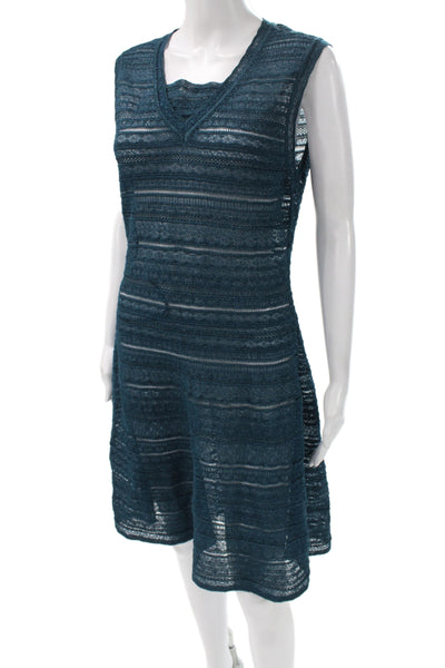 M Missoni Womens Green Striped V Neck Sleeveless Tank Dress Knee Length Size 46