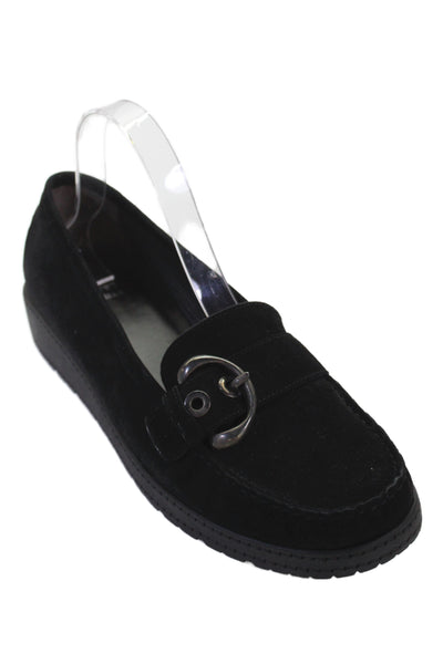 Stuart Weitzman Womens Slip On Wedge Heel Buckle Strap Loafers Black Size 10.5M