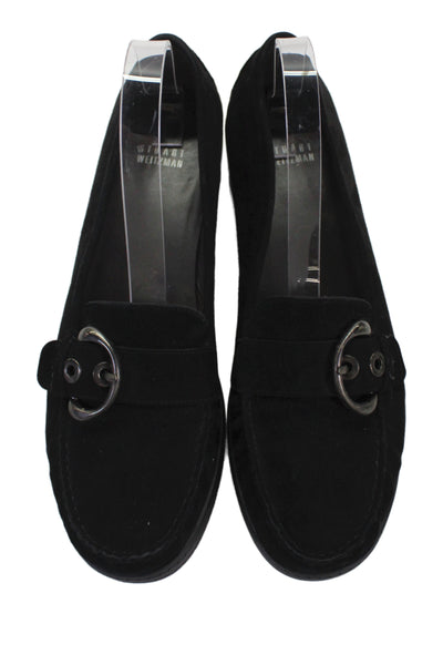 Stuart Weitzman Womens Slip On Wedge Heel Buckle Strap Loafers Black Size 10.5M