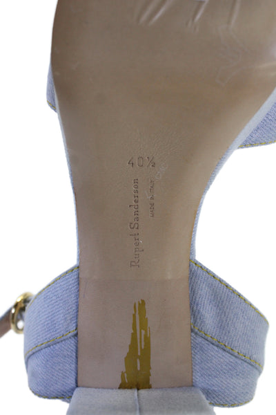 Rupert Sanderson Womens Block Heel Cross Ankle Strap Denim Sandals Blue 10.5