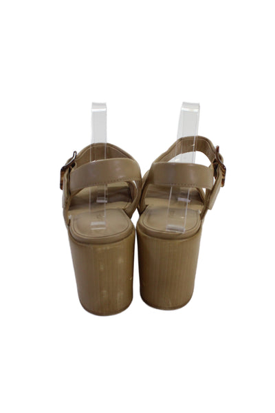 Vince Womens Block Heel Platform Ankle Strap Sandals Beige Leather Size 10M