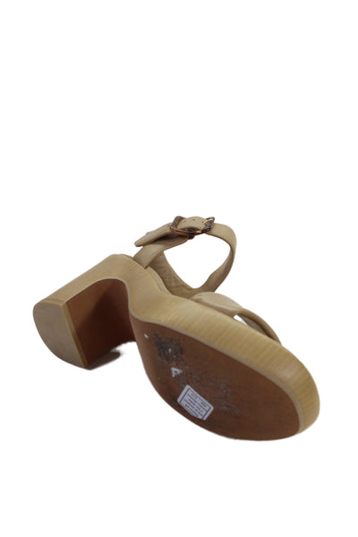 Vince Womens Block Heel Platform Ankle Strap Sandals Beige Leather Size 10M