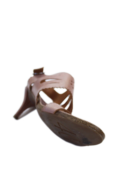 Pedro Garcia Womens Stiletto Laser Cut Ankle Strap Sandals Brown Leather 40.5