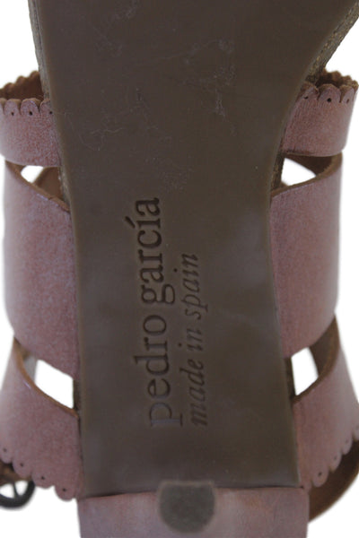 Pedro Garcia Womens Stiletto Laser Cut Ankle Strap Sandals Brown Leather 40.5