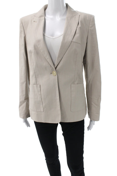 Piazza Sempione Womens Beige Cupro Herringbone Jacket Long Sleeve Size 48