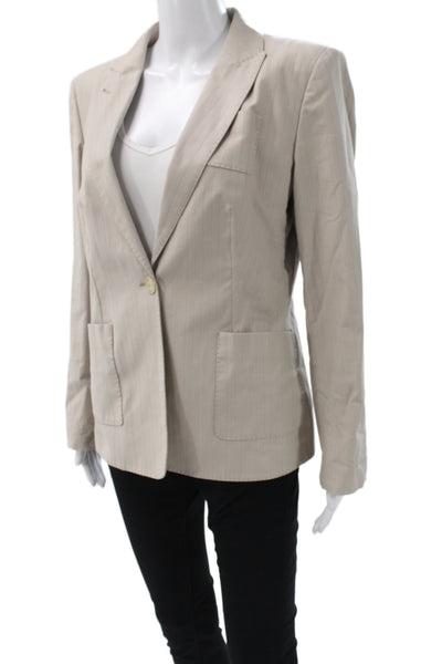 Piazza Sempione Womens Beige Cupro Herringbone Jacket Long Sleeve Size 48