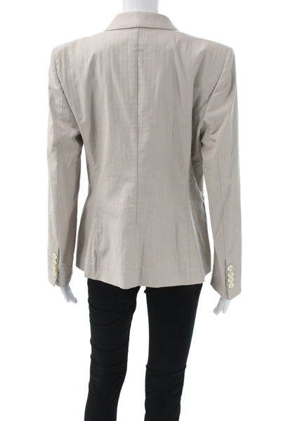 Piazza Sempione Womens Beige Cupro Herringbone Jacket Long Sleeve Size 48