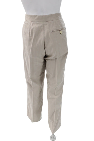 Piazza Sempione Women Beige Herringbone Dress Pants Cotton Button Size 46