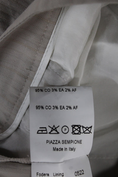 Piazza Sempione Women Beige Herringbone Dress Pants Cotton Button Size 46