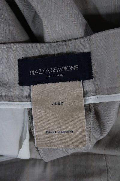 Piazza Sempione Women Beige Herringbone Dress Pants Cotton Button Size 46