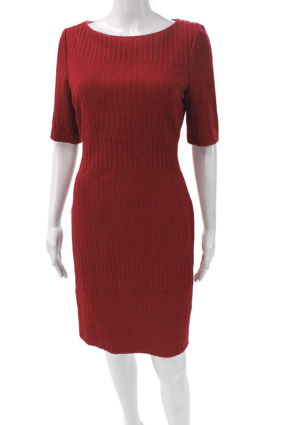 Boss Hugo Boss Women Sheath Dress Red Ribbed Boat Neck Half Sleeve Mini Size PP