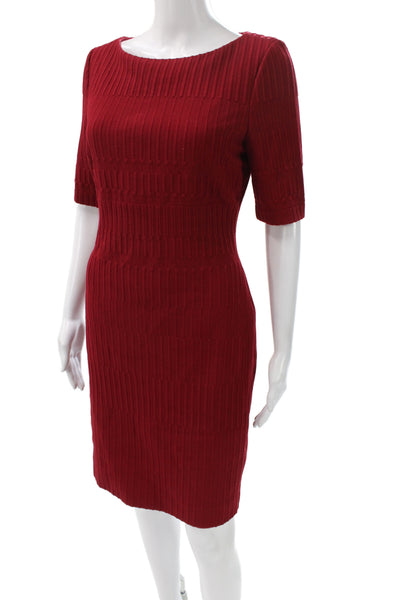 Boss Hugo Boss Women Sheath Dress Red Ribbed Boat Neck Half Sleeve Mini Size PP