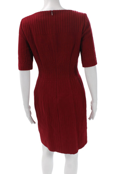 Boss Hugo Boss Women Sheath Dress Red Ribbed Boat Neck Half Sleeve Mini Size PP