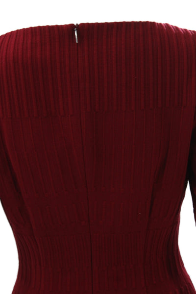 Boss Hugo Boss Women Sheath Dress Red Ribbed Boat Neck Half Sleeve Mini Size PP