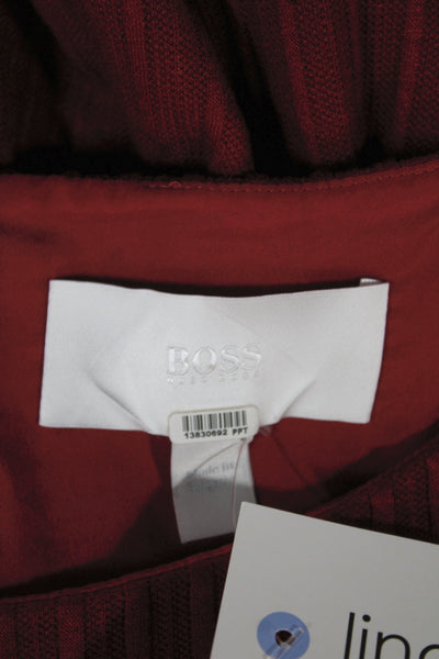 Boss Hugo Boss Women Sheath Dress Red Ribbed Boat Neck Half Sleeve Mini Size PP