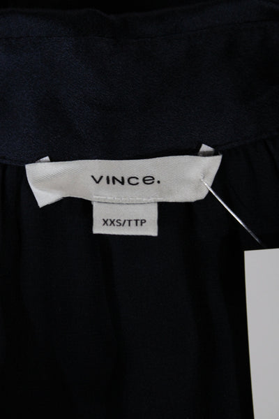 Vince Womens Silk Collared Short Sleeve Basic Blouse Blue Size 2XS