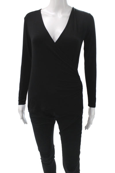 LK Bennett Womens Jersey Blouse Black V-Neck Long Sleeve Size XS