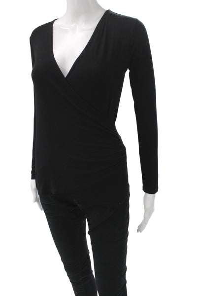 LK Bennett Womens Jersey Blouse Black V-Neck Long Sleeve Size XS