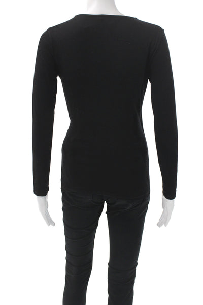 LK Bennett Womens Jersey Blouse Black V-Neck Long Sleeve Size XS