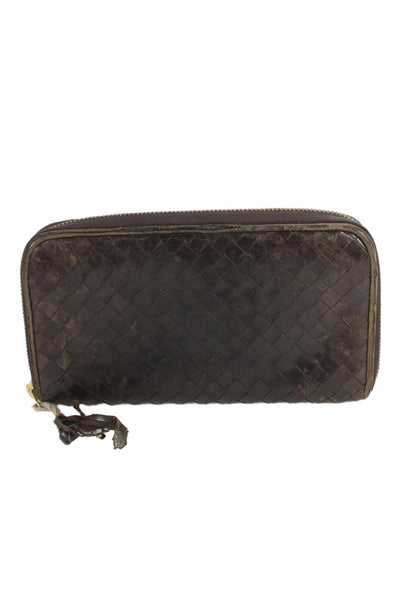 Bottega Veneta Leather Zipper Intrecciato Nappa Wallet  Brown