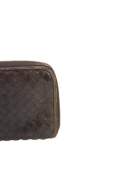 Bottega Veneta Leather Zipper Intrecciato Nappa Wallet  Brown