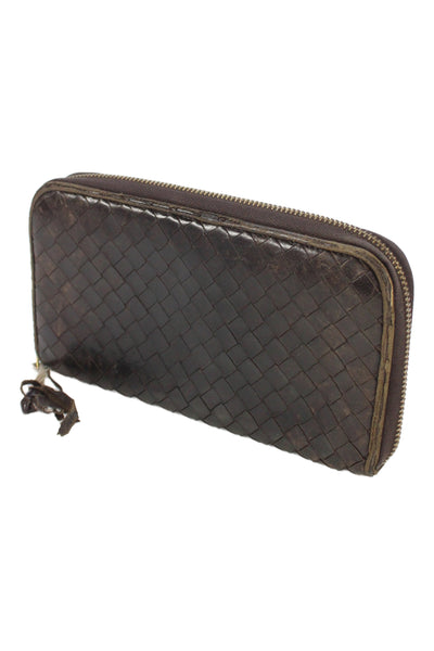 Bottega Veneta Leather Zipper Intrecciato Nappa Wallet  Brown