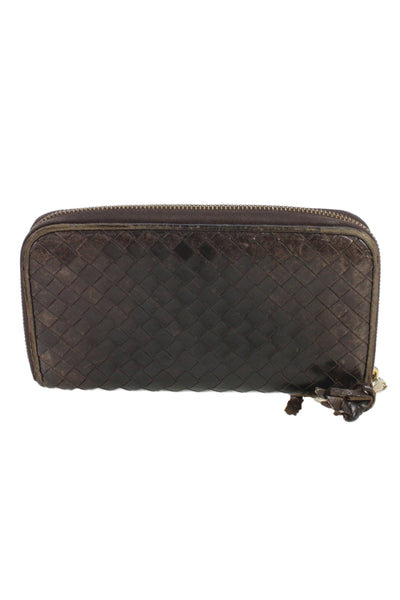 Bottega Veneta Leather Zipper Intrecciato Nappa Wallet  Brown
