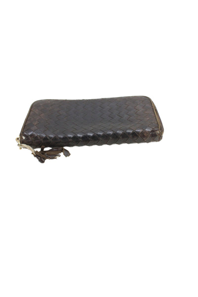 Bottega Veneta Leather Zipper Intrecciato Nappa Wallet  Brown