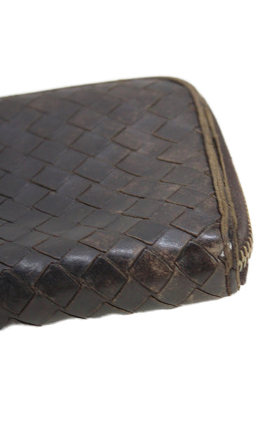 Bottega Veneta Leather Zipper Intrecciato Nappa Wallet  Brown
