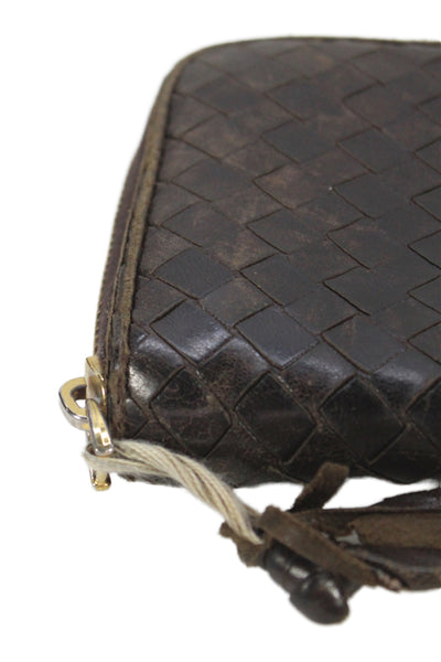 Bottega Veneta Leather Zipper Intrecciato Nappa Wallet  Brown