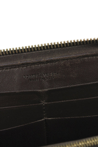 Bottega Veneta Leather Zipper Intrecciato Nappa Wallet  Brown