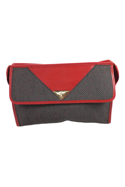 Yves Saint Laurent  Women's Leather Woven Gold Hardware  Front Flap Red