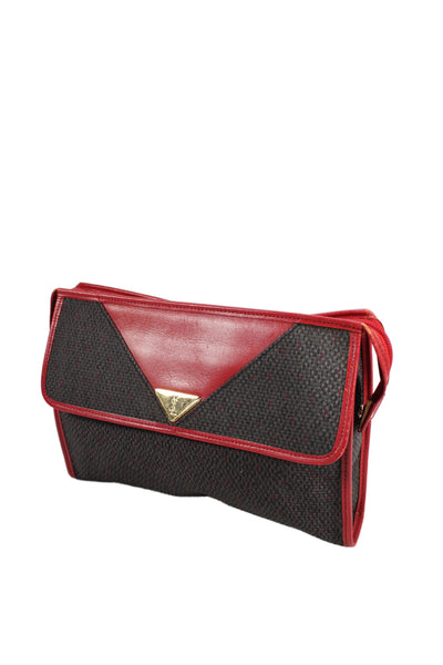 Yves Saint Laurent  Women's Leather Woven Gold Hardware  Front Flap Red