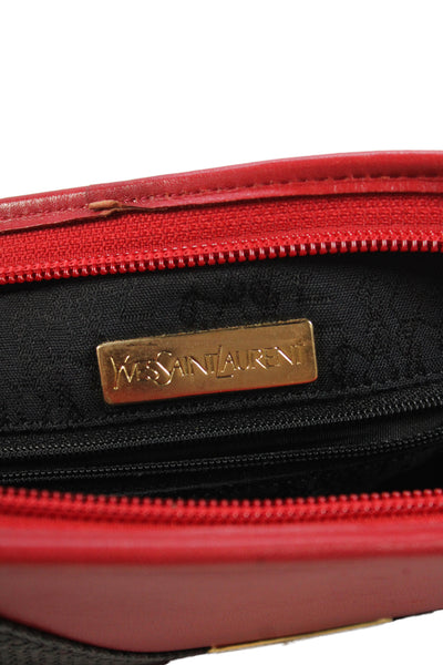 Yves Saint Laurent  Women's Leather Woven Gold Hardware  Front Flap Red
