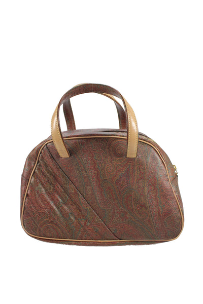 Etro Milano Womens Leather Gold Zipper Paisley Bowler  Handbag Multicolor