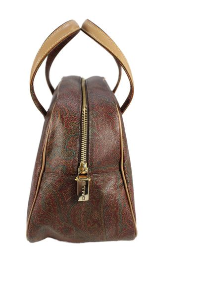 Etro Milano Womens Leather Gold Zipper Paisley Bowler  Handbag Multicolor