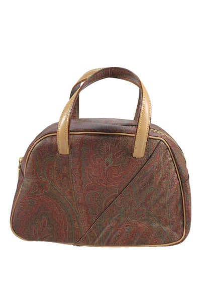 Etro Milano Womens Leather Gold Zipper Paisley Bowler  Handbag Multicolor