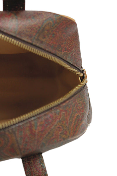 Etro Milano Womens Leather Gold Zipper Paisley Bowler  Handbag Multicolor