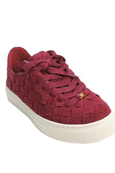 Sam Edelman Women's Suede Laced  Poppy Woven Sneakers   Red Size 6