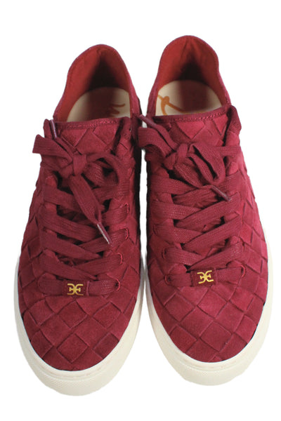 Sam Edelman Women's Suede Laced  Poppy Woven Sneakers   Red Size 6