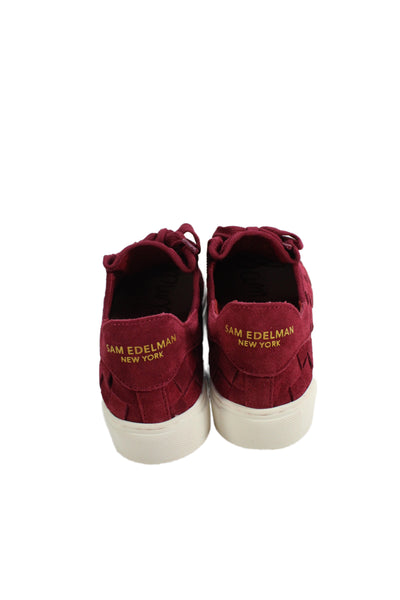 Sam Edelman Women's Suede Laced  Poppy Woven Sneakers   Red Size 6
