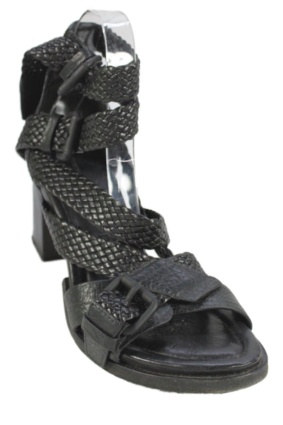Alexander Wang Women's Leather Petra Braided High Strap Sandals Black Size 9
